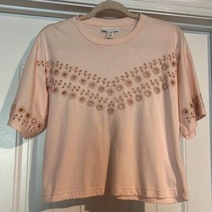 TopShop Light Pink Boxy Tee Cutout Eyelet - size 0/2